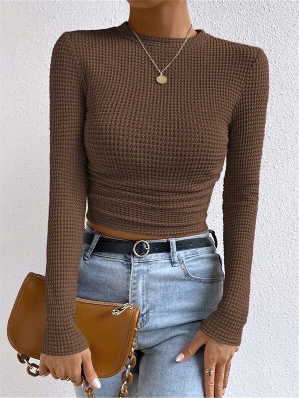 Commense Plain Waffle Slim Sweater